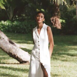 Reformation Greene Linen Dress in White, 6